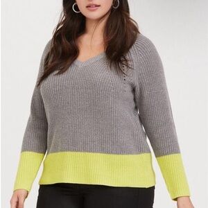 TORRID Grey & Neon Yellow Colorblock Sweater SZ/1